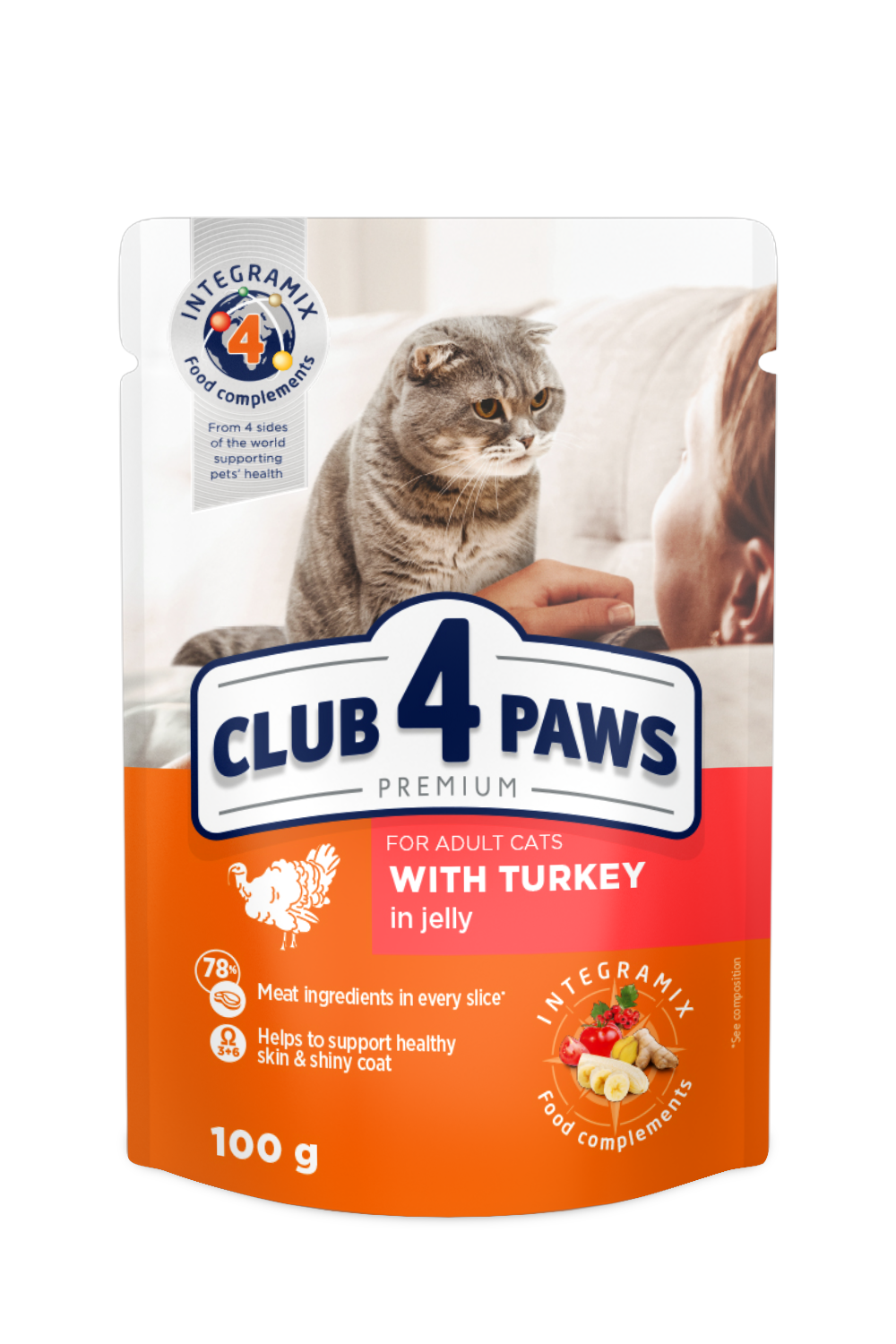 CLUB 4 PAWS MOKRA KARMA DLA DOROSŁYCH KOTÓW - INDYK W GALARETCE 100g 7+1GRATIS