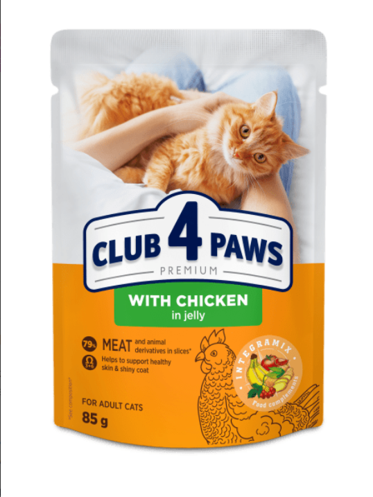 CLUB 4 PAWS KARMA DLA DOROSŁYCH KOTÓW Z KURCZAKIEM W GALARETCE 85g