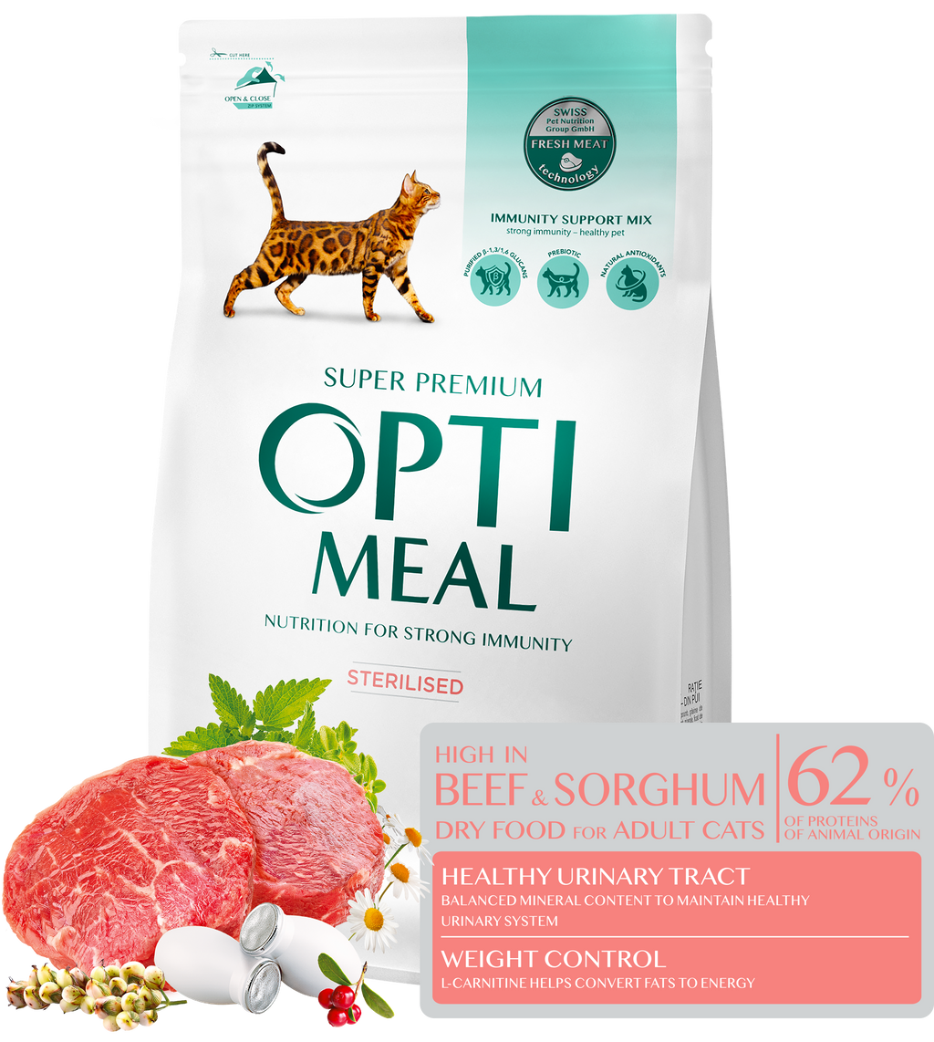 OPTIMEAL SUCHA KARMA DLA STERYLIZOWANYCH KOTÓW - WOŁOWINY I SORGO 0,7 KG