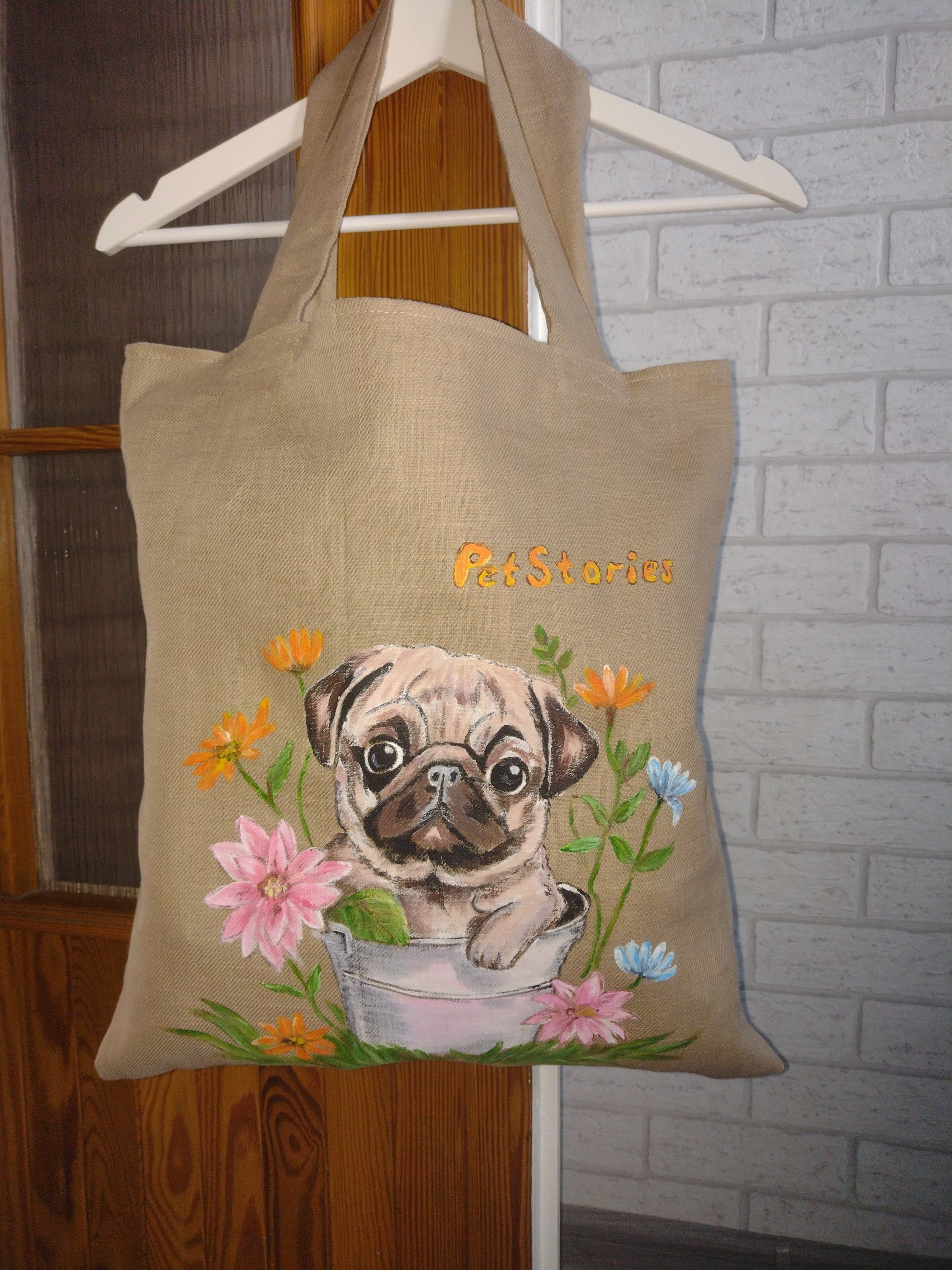 Torba Shopper lniana malowana ręcznie