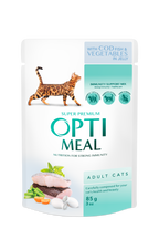 OPTIMEAL MOKRA KARMA DLA KOTÓW - DORSZ, WARZYWA W GALARECIE 85g 3+1GRATIS