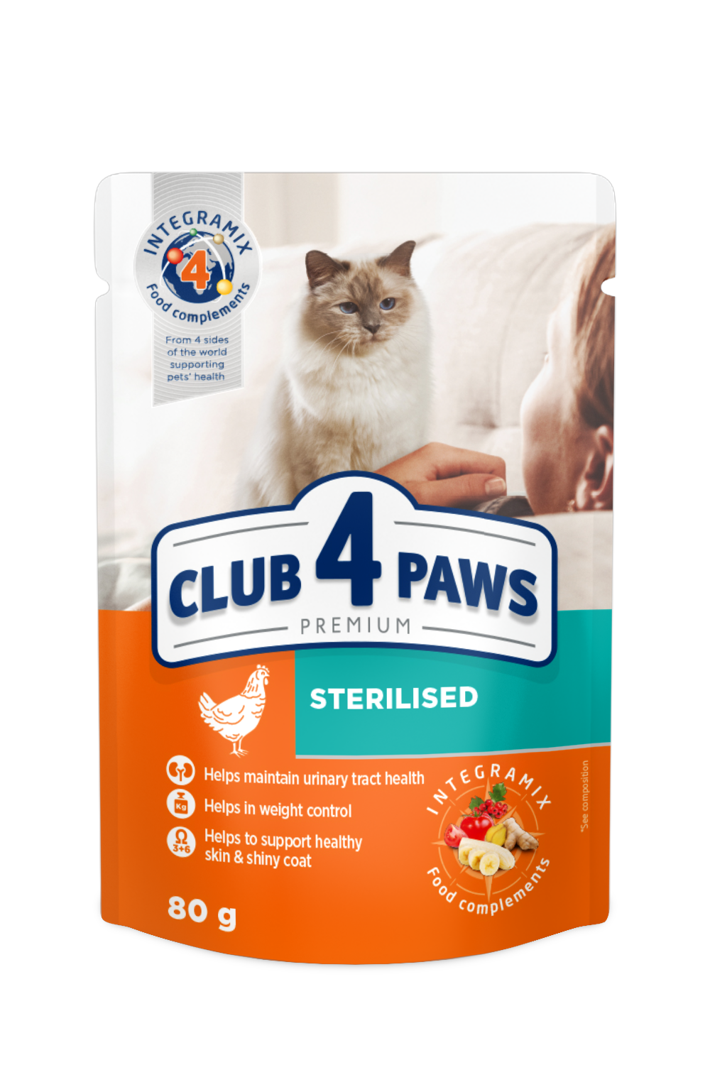 CLUB 4 PAWS Sterilised mokra karma dla dorosłych kotów z kurczakiem 80g 7+1 GRATIS