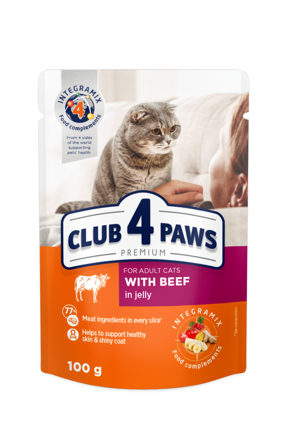 CLUB 4 PAWS Premium Kot karma mokra- cielęcina w sosie 100g 7+1 GRATIS
