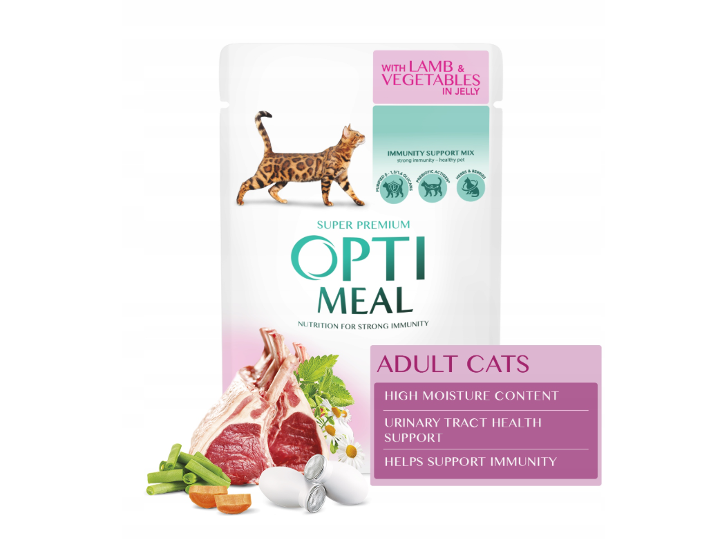 OPTIMEAL mokra karma dla kotów - jagnięciną i warzywa 85g 3+1 GRATIS