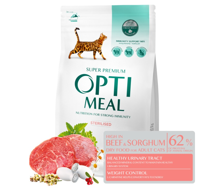 OPTIMEAL sucha karma dla sterylizowanych kotów - wołowina i sorgo 700g