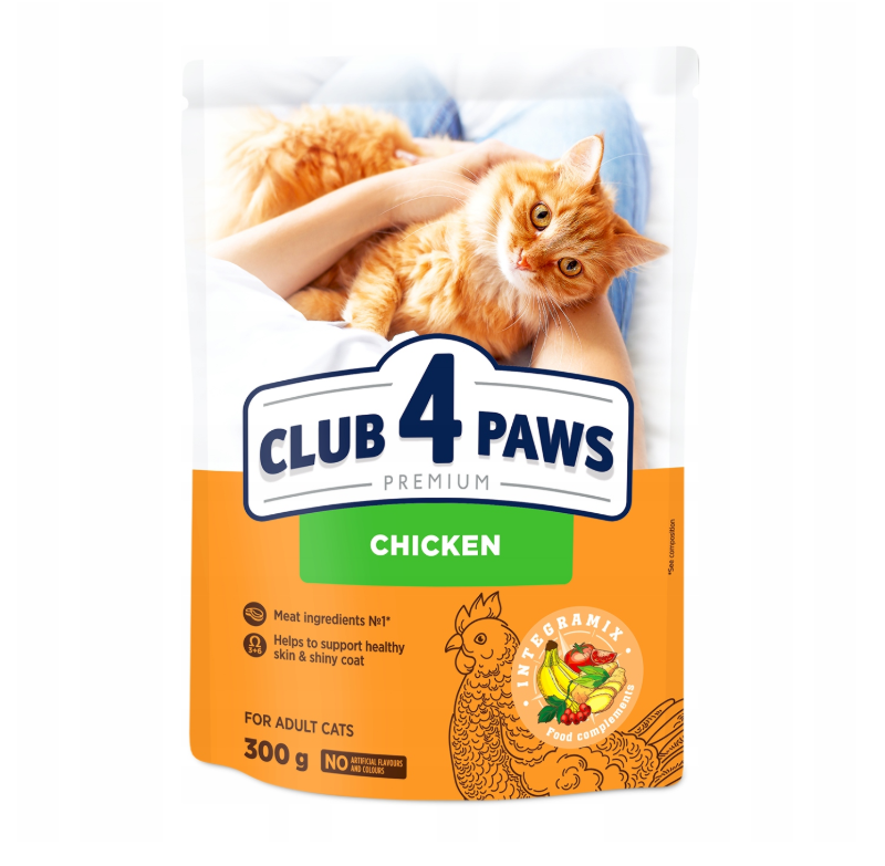 CLUB 4 PAWS PREMIUM SUCHA KARMA DLA DOROSŁYCH KOTÓW - KURCZAK 0,3 KG
