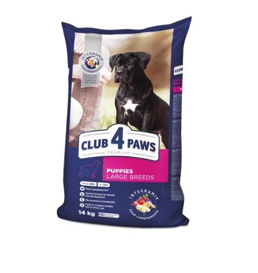 CLUB 4 PAWS PREMIUM DLA SZCZENIĄT DUŻYCH RAS „KURCZAK”. PEŁNOPORCJOWA SUCHA KARMA 14kg