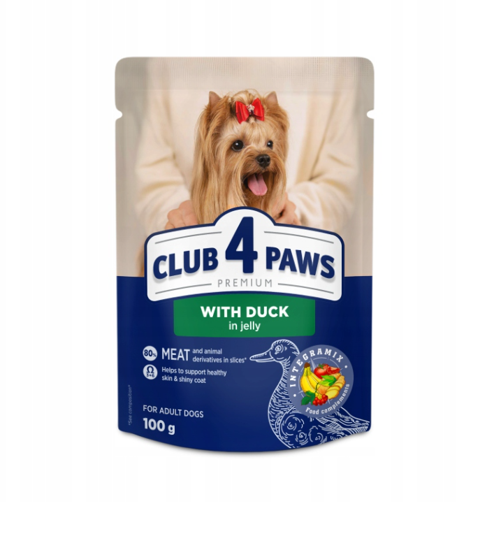 CLUB 4 PAWS karma mokra dla psów - kaczka w galaretce 100g 7+1 GRATIS