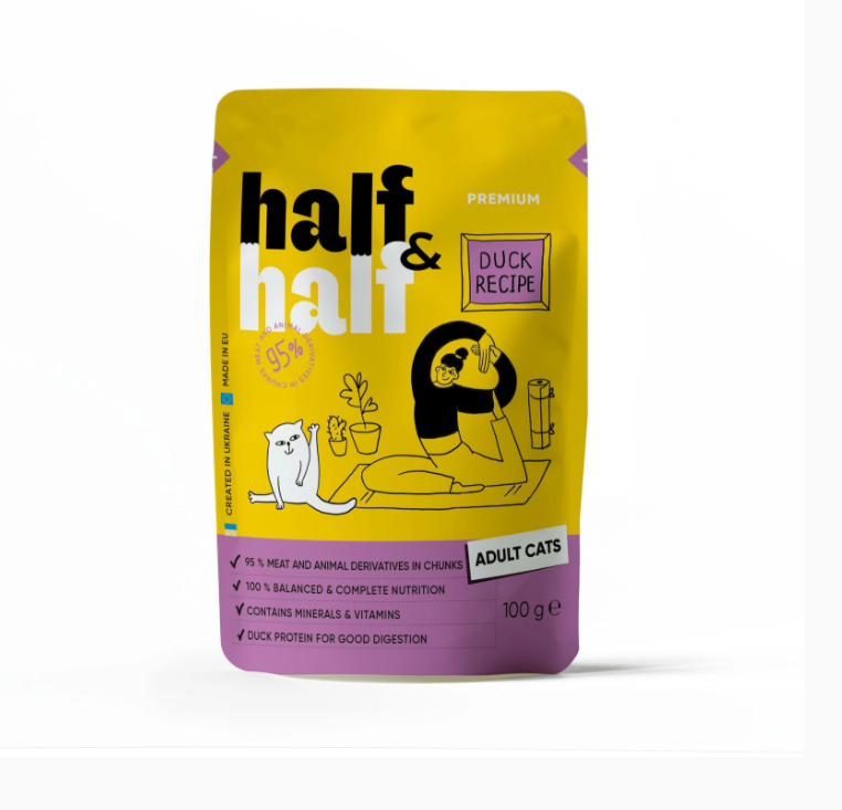 HALF&HALF karma mokra dla kotów Z KACZKĄ W SOSIE 100 g