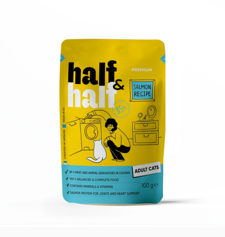 HALF&HALF karma mokra dla kotów Z ŁOSOSIEM W GALARECIE 100 g