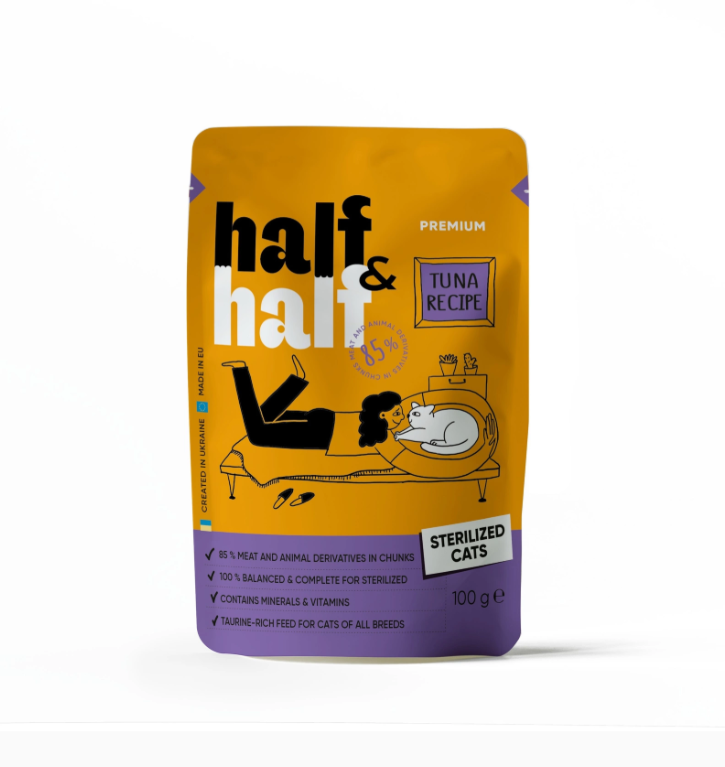 HALF&HALF karma mokra dla kotów sterylizowanych Z TUŃCZYKIEM W SOSIE 100 g