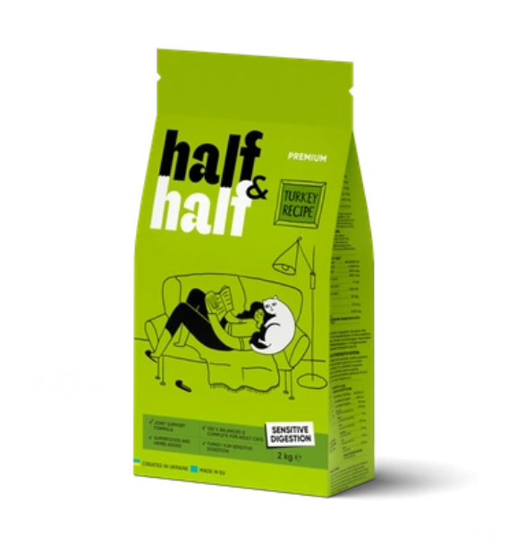 HALF&HALF Sensitive sucha karma dla kotów z indykiem 2 kg -40%