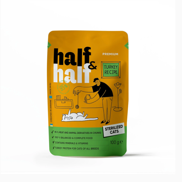 Mokra karma HALF&HALF dla kotów sterylizowanych z indykiem 100g