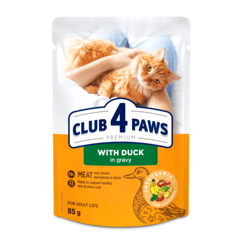 CLUB 4 PAWS Premium Kot karma mokra- kaczka w sosie 85g 7+1 GRATIS