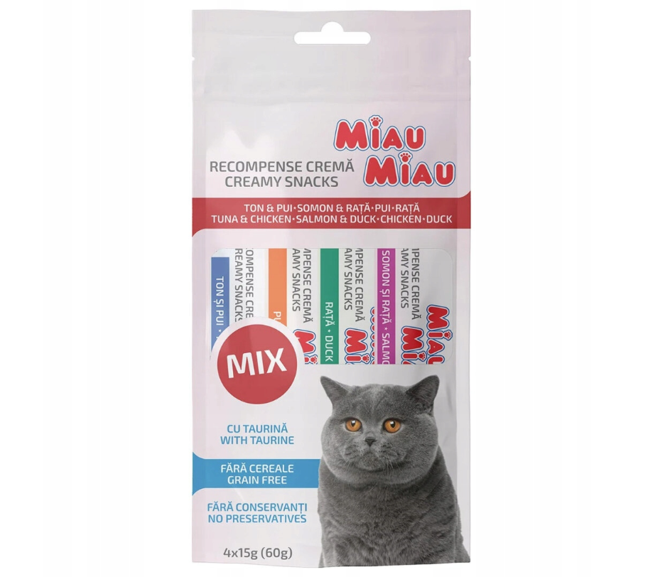 MIAU MIAU kremowe przysmaki dla kota MIX SMAKÓW 4x15g