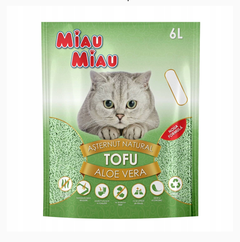 Żwirek dla kota Miau Miau Tofu Aloe Vera o zapachu aloesu 6L/2,5kg