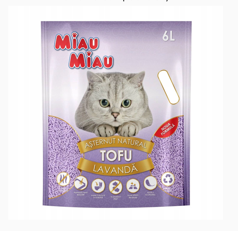 Żwirek dla kota Miau Miau Tofu o zapachu lawendy 6L/2,5kg